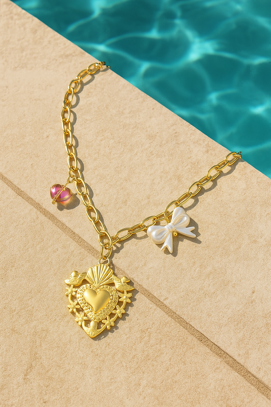 “HEARTS" NECKLACE, 18K GOLD PLATED STEEL