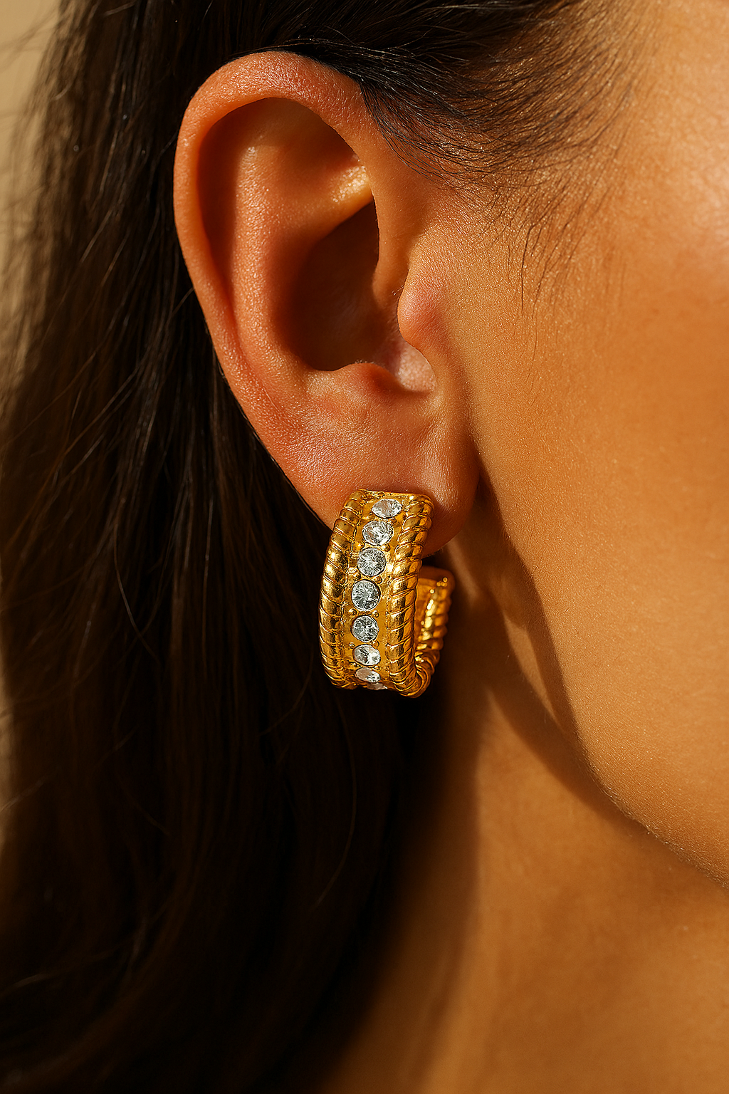 EARRINGS, 18K GOLD PLATED STEEL