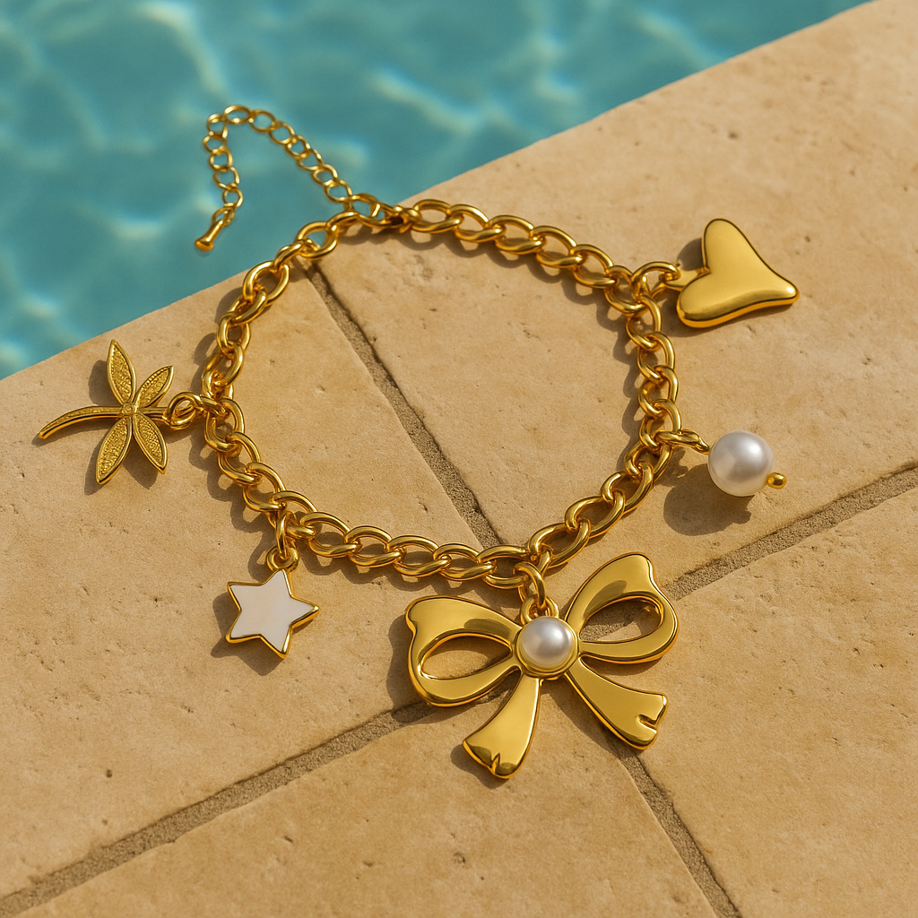 “BOW" BRACELET, 18K GOLD PLATED STEEL