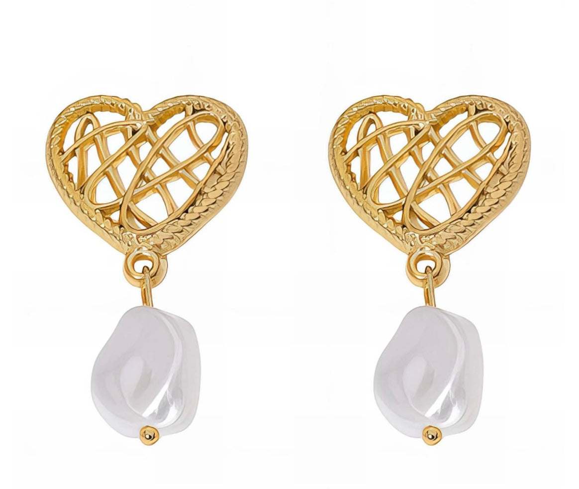 “HEARTS" EARRINGS, 18K GOLD PLATED STEEL
