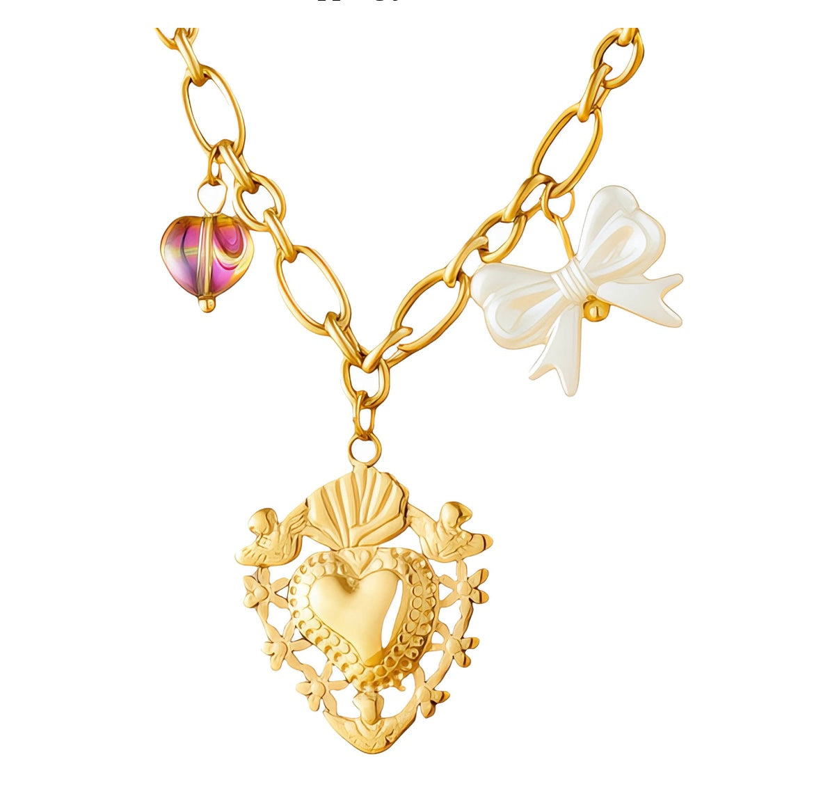 “HEARTS" NECKLACE, 18K GOLD PLATED STEEL