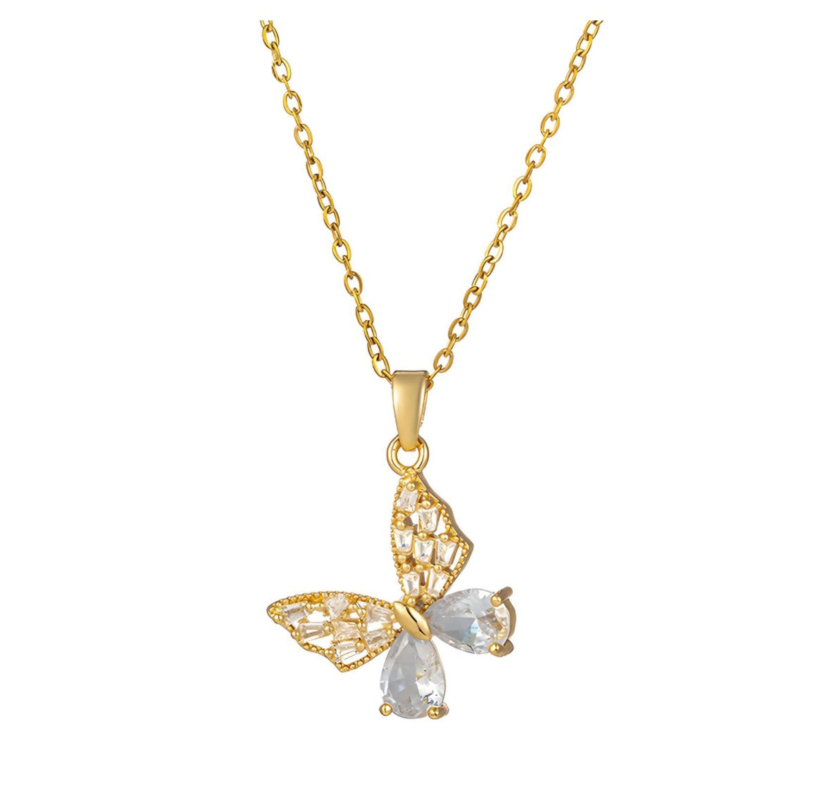 “BUTTERFLY" NECKLACE, 18K GOLD PLATED STEEL