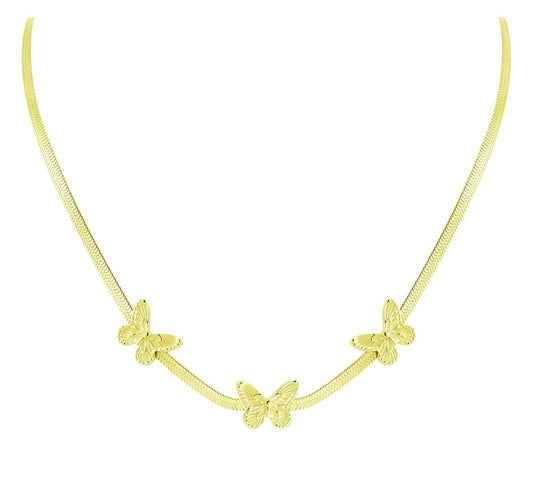 "BUTTERFLIES" NECKLACE, 18K GOLD PLATED STEEL