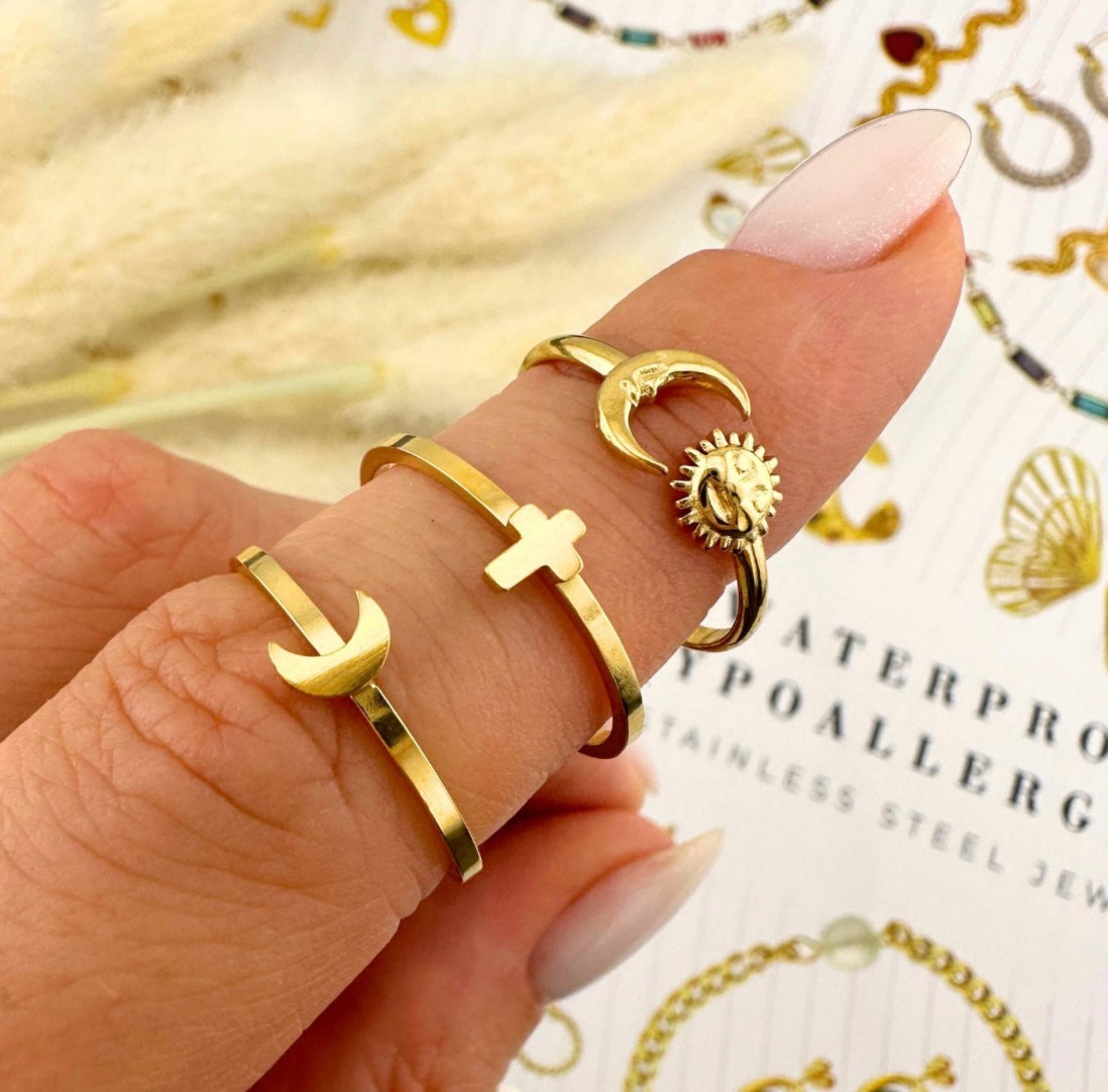 “CROSS" RING, 18K GOLD PLATED STEEL
