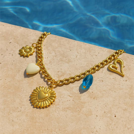 "HEARTS" NECKLACE, 18K GOLD PLATED STEEL