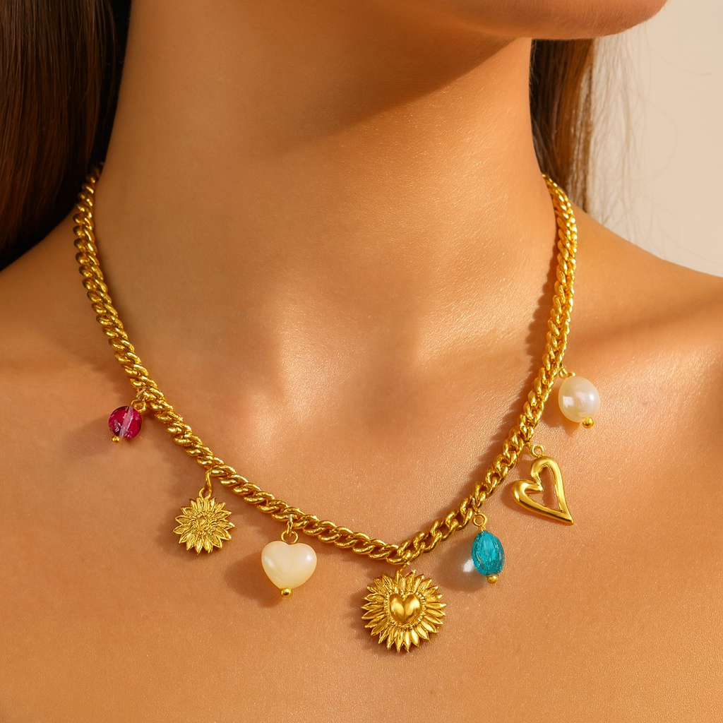 "HEARTS" NECKLACE, 18K GOLD PLATED STEEL