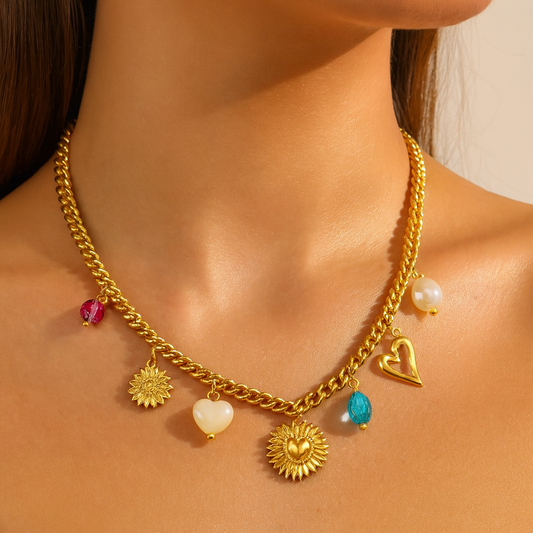 "HEARTS" NECKLACE, 18K GOLD PLATED STEEL
