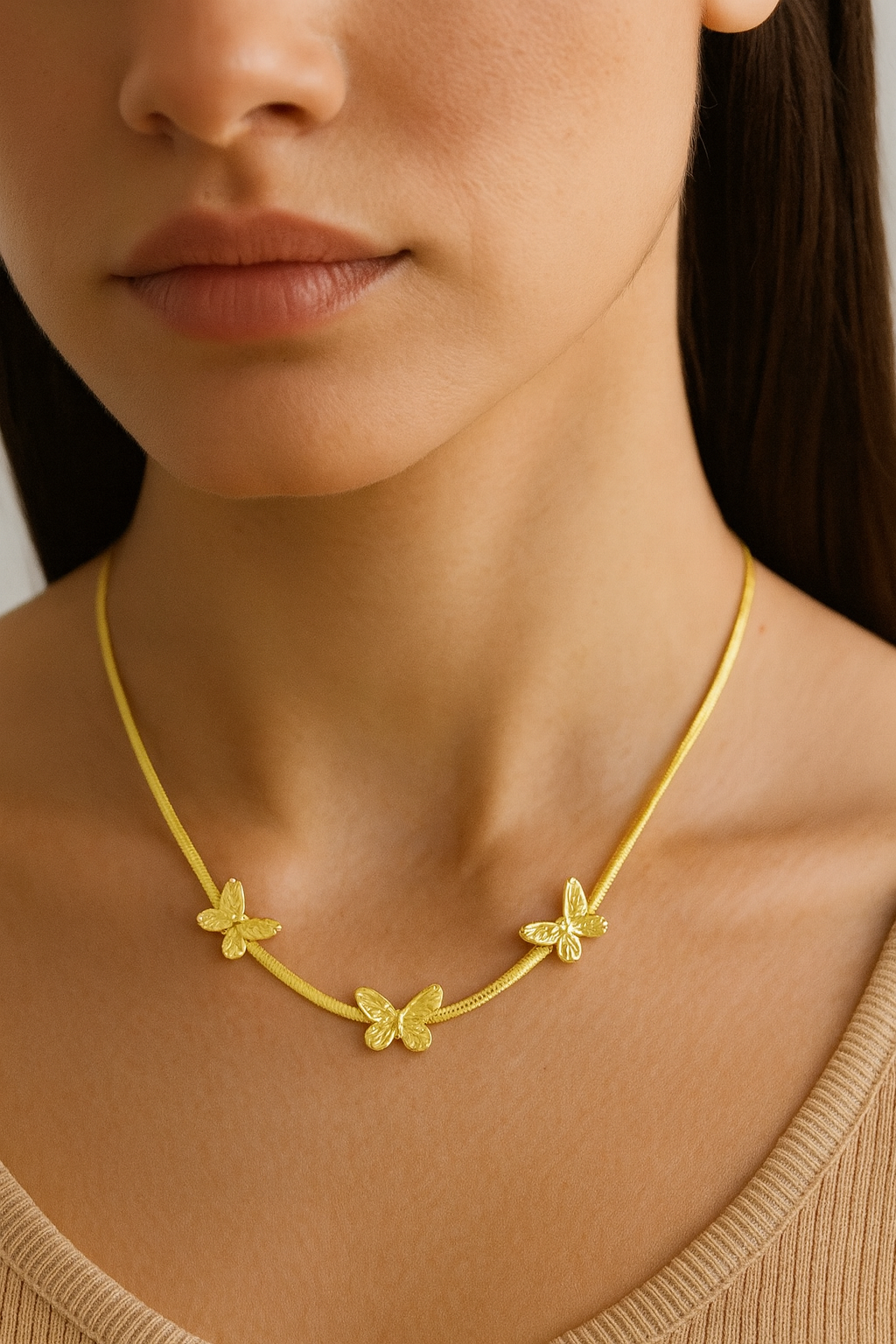 "BUTTERFLIES" NECKLACE, 18K GOLD PLATED STEEL