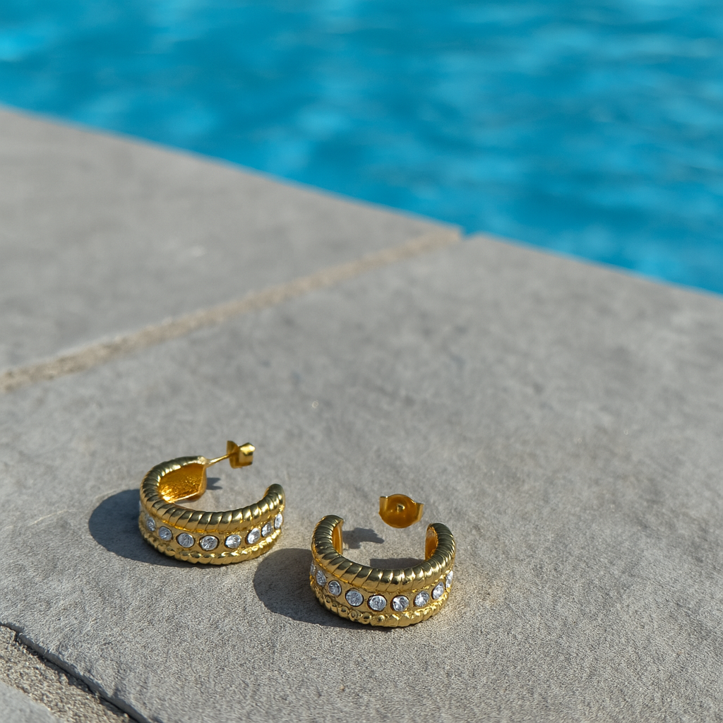 EARRINGS, 18K GOLD PLATED STEEL