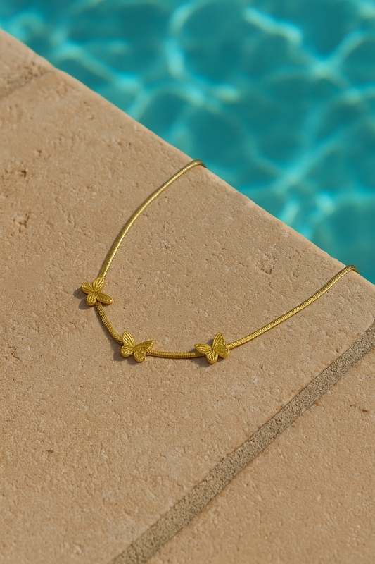 "BUTTERFLIES" NECKLACE, 18K GOLD PLATED STEEL