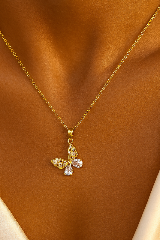 “BUTTERFLY" NECKLACE, 18K GOLD PLATED STEEL
