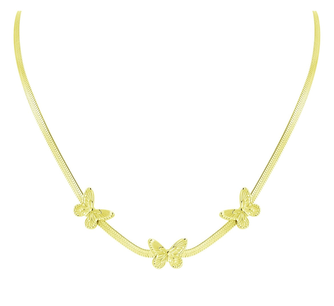 "BUTTERFLIES" NECKLACE, 18K GOLD PLATED STEEL