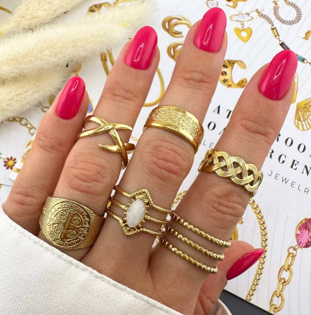 RING, 18K GOLD PLATED STEEL