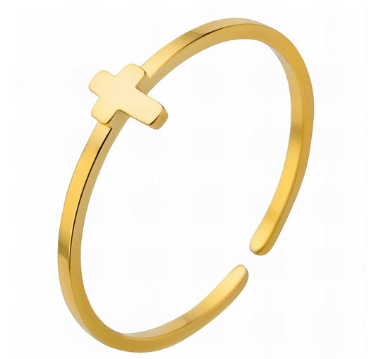 “CROSS" RING, 18K GOLD PLATED STEEL